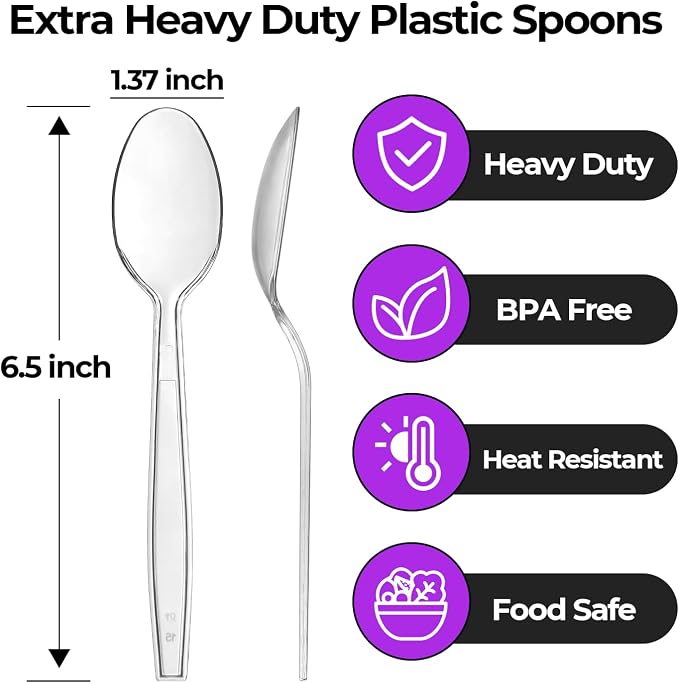 Clear Plastic Spoons Heavy Duty Disposable Spoon Reusable Bulk Plastic Utensils - Image 2