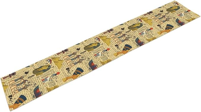 Ancient Egypt Table Runner, Egyptian Symbols Vintage Gold Pharaoh Pyramid - Image 8