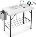 Folding Fish Cleaning Table Portable Camping Double Sinks Table w/2 Dual Water by Avocahom