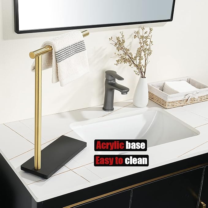 JQK Hand Towel Holder Stand Brushed Gold, Modern Tree Rack Free Standing - Image 5