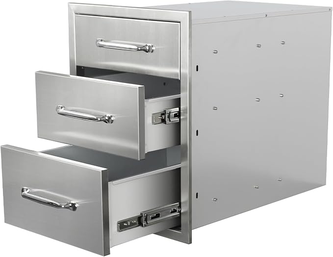 Outdoor Kitchen Drawers 16"Wx21"Hx23"D Flush Mount Access 3-Drawer BBQ by Unknown