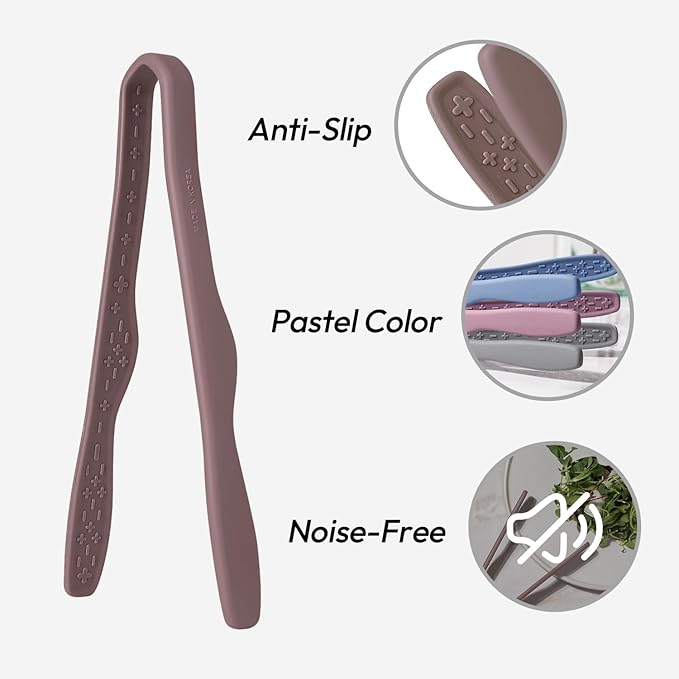 Tongs: 7 Inch Silicone Non-Scratch Mini Tongs in Cocoa
