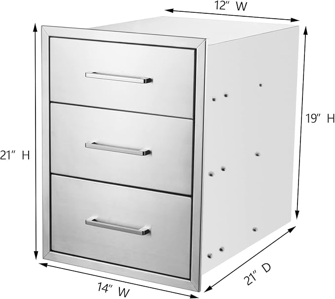 TIANAI Outdoor Kitchen Drawer 14" W x 21" H x 21" D Stainless Steel BBQ Drawer - Image 2