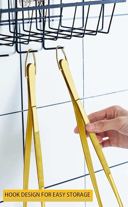 Tongs 12-Inch Stainless Steel Kitchen Tweezers, Set of 2 in Gold