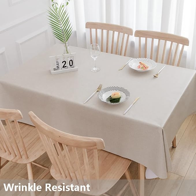 TruDelve Heavy Vinyl Table Cloth Beige Plastic Tablecloths - Image 3