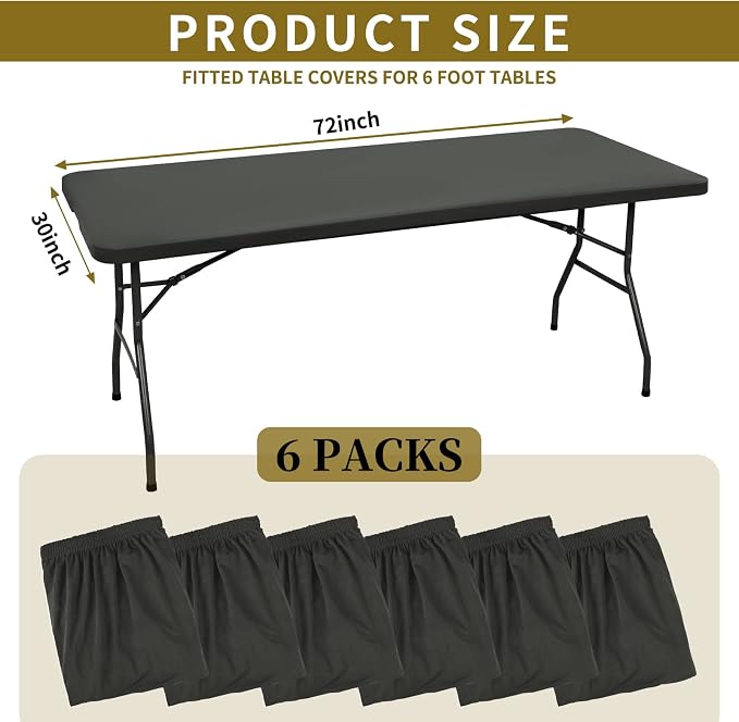 6 Pack Stretch Fabric Table Top Cap Cover, fits 6' Tables, Spandex Table Covers - Image 2
