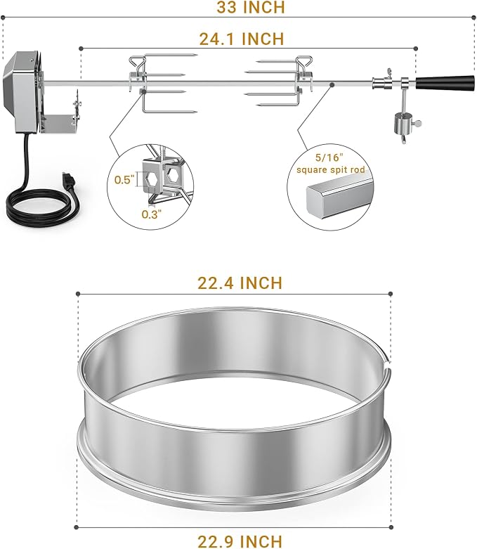 Onlyfire Stainless Steel Rotisserie Ring Kit Barbecue Accessories - Image 4