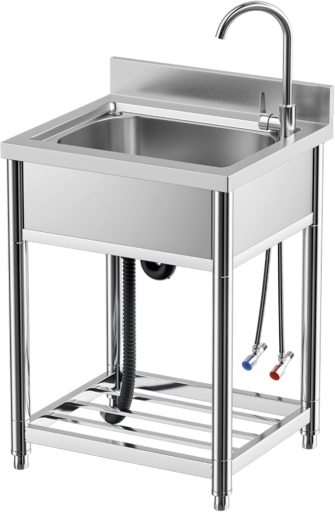 Free Standing Stainless-Steel Single Bowl Commercial Restaurant Kitchen Sink by KINGBO