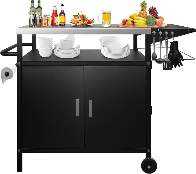 35" H Outdoor Grill Cart- Outdoor BBQ Prep Table, Lockable Wheels & Magnetic by Karpevta