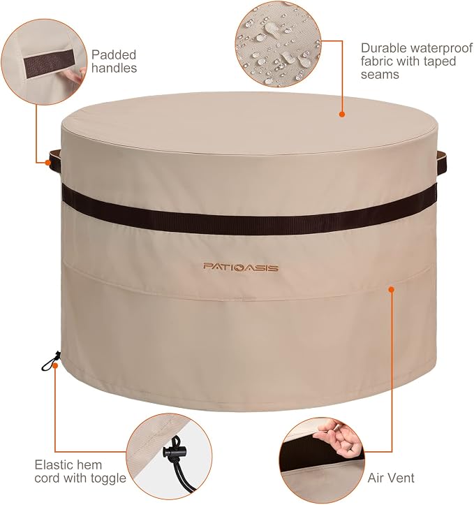 Round Fire Pit Cover 36 inch Heavy Duty Waterproof Patio Gas Fire Pit Table - Image 4