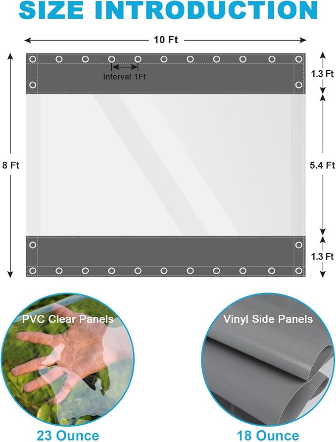 Clear Vinyl Curtains for Patio Enclosure, 23oz Heavy Duty Waterproof Anti-UV - Image 2