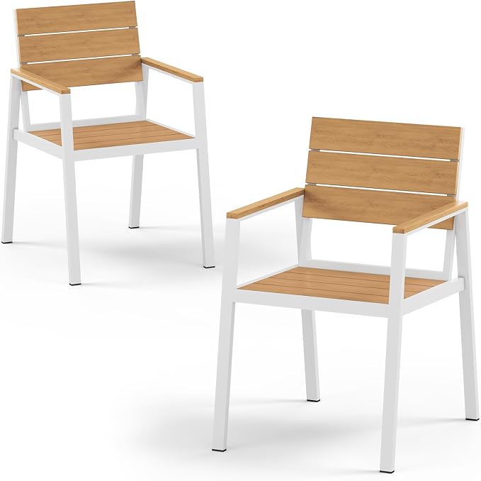 Outdoor Patio Dining Chairs Set of 2, Aluminum & HDPS All-Weather by ComfCove