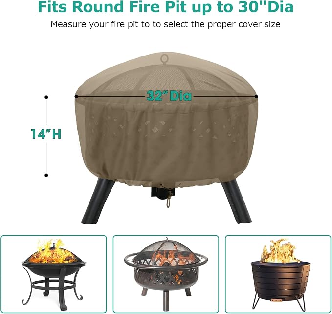 SunPatio Outdoor Round Fire Pit Cover 32 inch, Heavy Duty Waterproof Fire Pit - Image 2