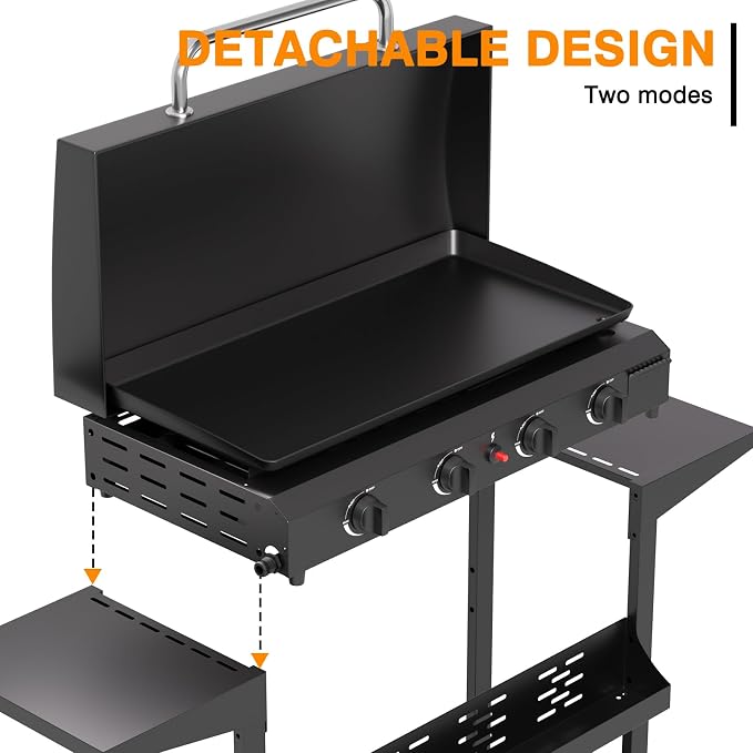 4 Burner BBQ Gas Griddle with Hood, 30 Inch Stainless Steel Portable Detachable - Image 6