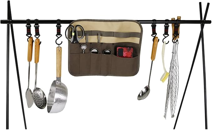 Camping Tableware Organize Bag, Knife Roll Cookware Set Canvas Storage Portable - Image 7