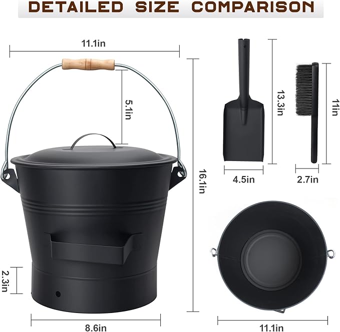 BRIAN & DANY Ash Bucket with Lid, 2.6 Gallon Fireplace Ash Bucket with Shovel - Image 2