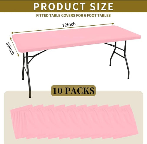 10 Pack Fitted Tablecloth for 6 Foot Rectangle Tables, Washable Stretch Folding - Image 2