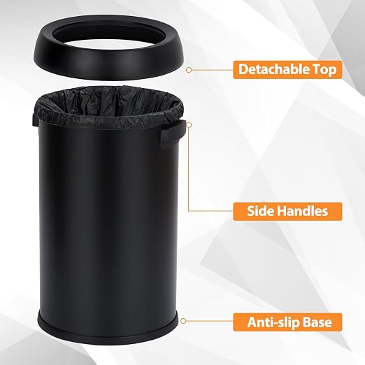GarveeHome 17 gal/65 L Open Top Trash Can, Stainless Steel Rubbish Bin - Image 3
