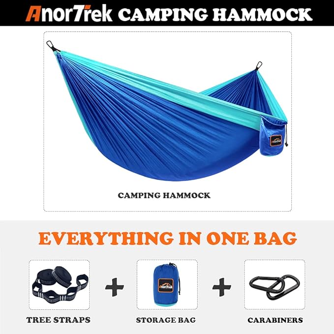 Hammock with 210T Parachute Nylon, 500 lb Capacity and Steel Carabiners