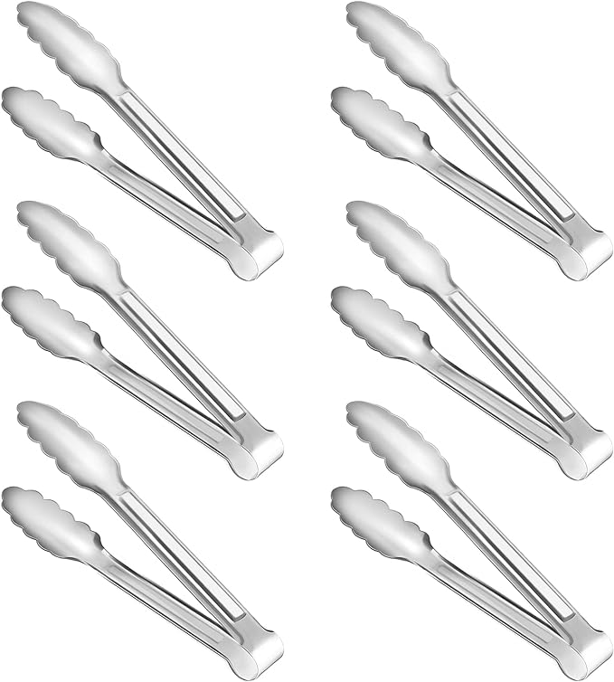 Stainless Steel Serving Tongs, 9-Inch Silver Set of 6
