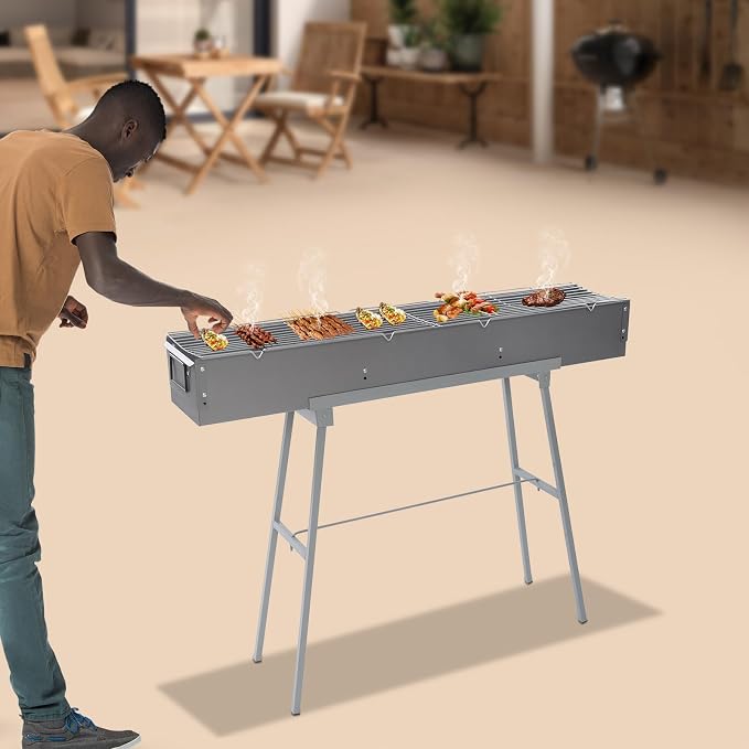 Portable Charcoal Grill, 39.3x7x5.1in Folding Camping Barbecue Gril - Image 4