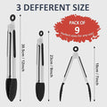 Silicone Cooking Tongs Set of 9 in 7, 9 and 12 Inch Sizes