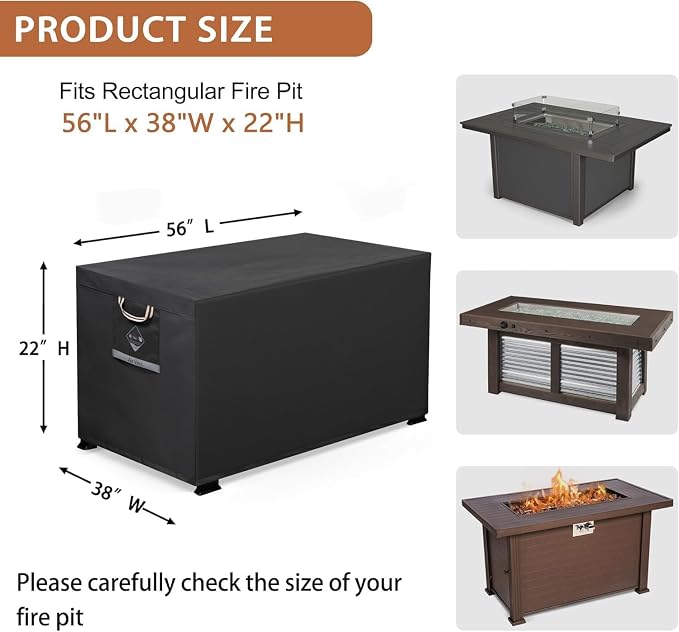Fire Pit Cover Rectangle Super Waterproof 56" L x 38" W x 22" H, UPF 50+ - Image 2