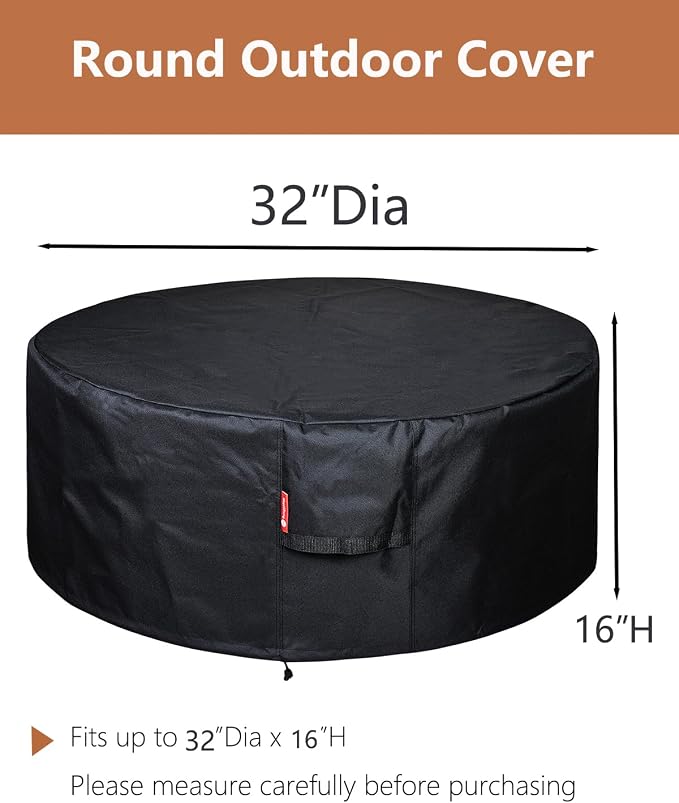 SheeChung Fire Pit Cover Round 32"Dx16"H, Fits 28", Waterproof Heavy Duty 600D - Image 2