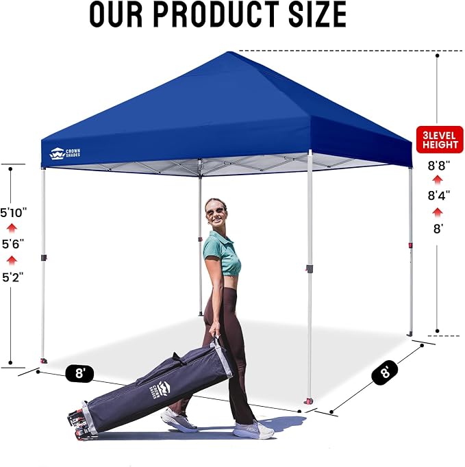 CROWN SHADES 8x8 Pop Up Canopy, Patented Center Lock One Push Instant Popup - Image 6