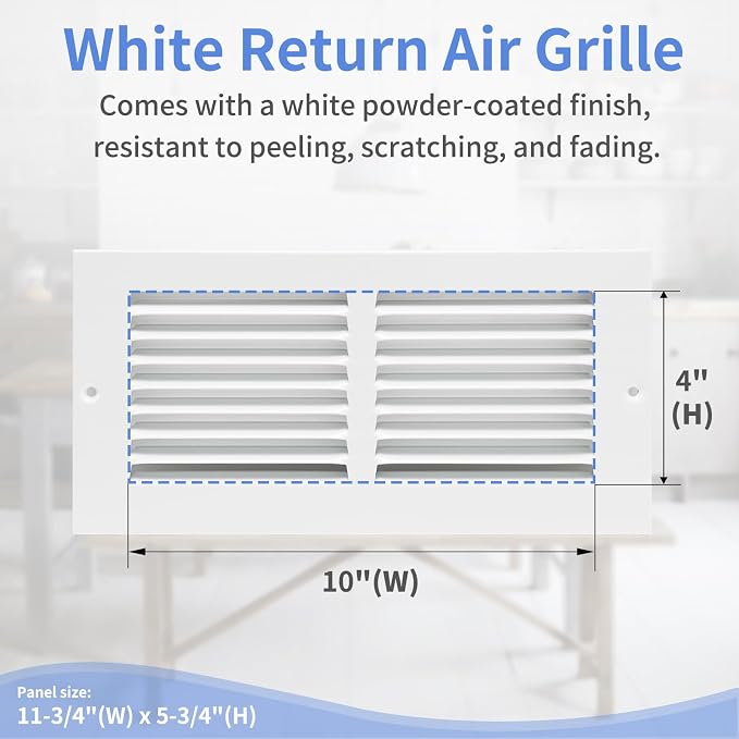 10"W x 4"H Steel Return Air Grille, Air Return Vent Cover - Image 3