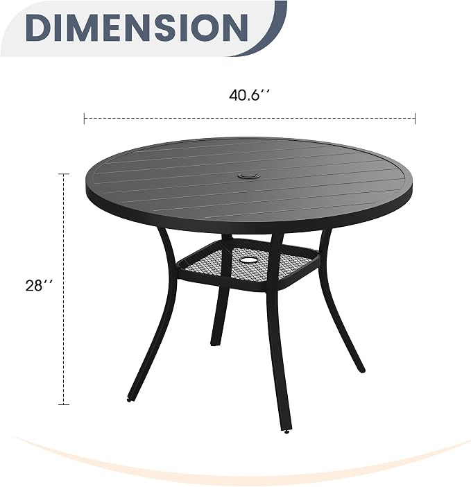 VICLLAX Round Patio Dining Table, 41 inch Metal Outdoor Dining Table - Image 3