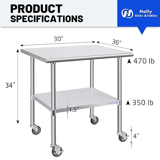 Hally Stainless Steel Table for Prep & Work 30 x 36 Inches - Image 3