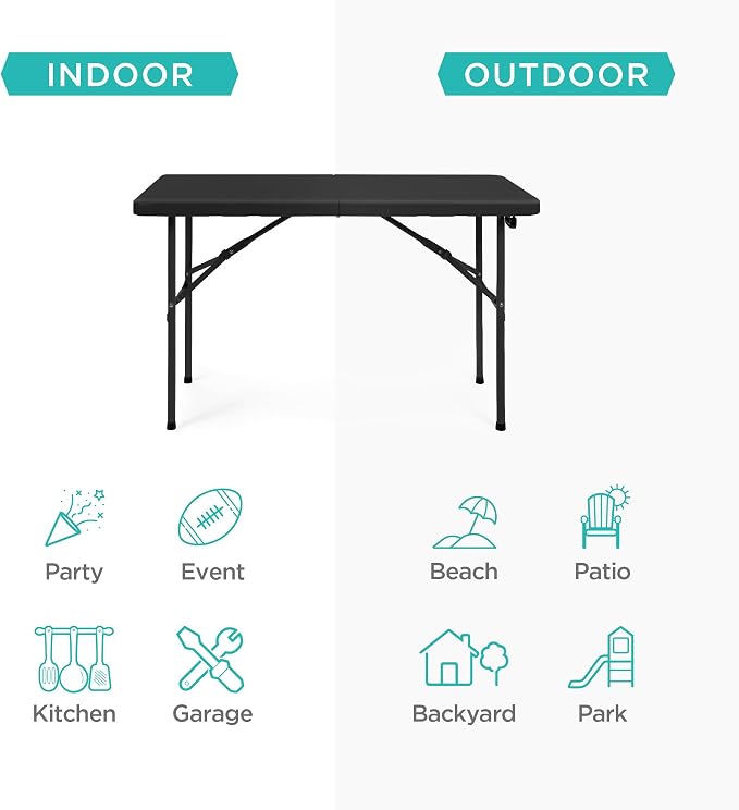 Best Choice Products 4ft Plastic Folding Table, Indoor Outdoor Heavy Duty - Image 5