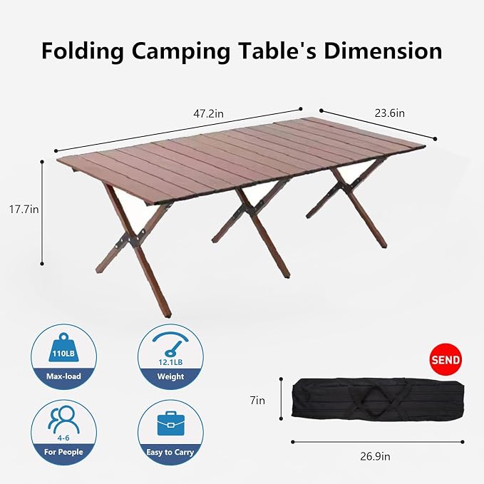 Folding Camping Table, 48Inch Lightweight Roll-Up Table Aluminum Low Portable - Image 2