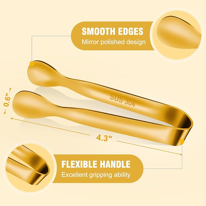 12 PCS Small Serving Tongs, 4.3" Mini Gold Tongs, Coffee Bar, Tea Party - Image 6