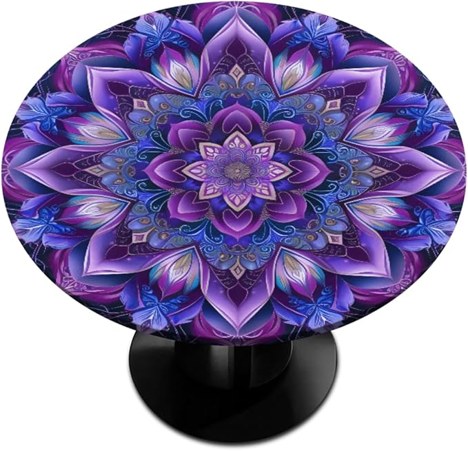 Mandrake Purple Blue Flower Round Table Cloth Cover, Elastic Edge Waterproof by ModaQua