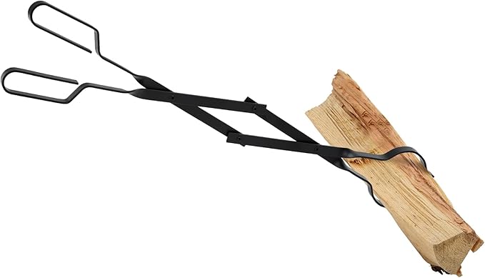 Tongs for Fireplace, 26 Inch Black Powder-Coated Steel Log Grabber