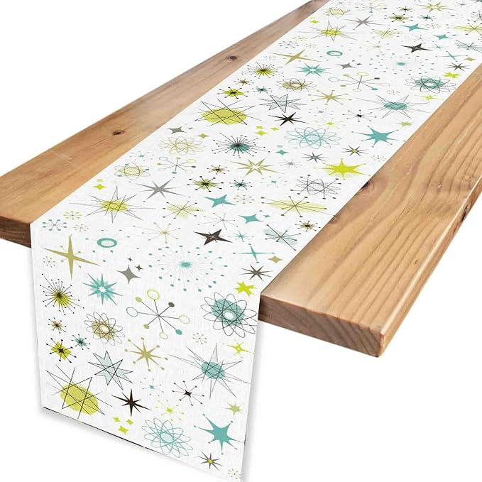 Mid Century Table Runner, Retro 1950s Atomic Pattern Modern Abstract Geometric - Image 4
