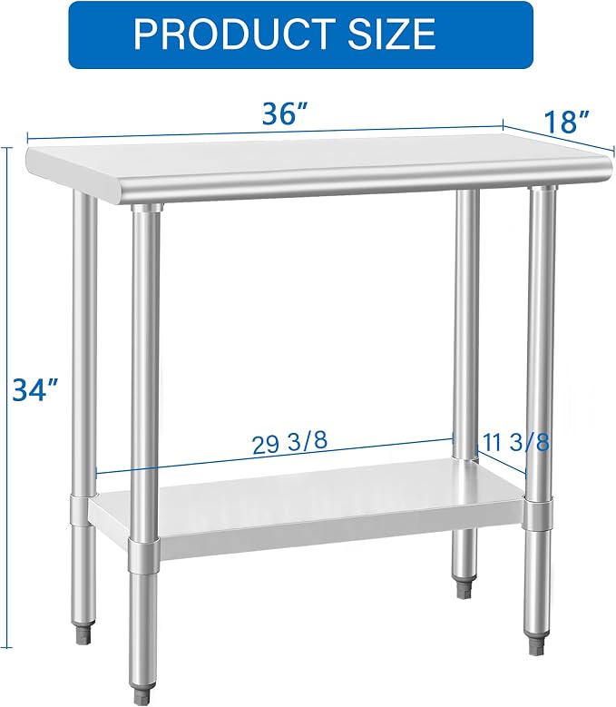 HARDURA Stainless Steel Work Table Commercial 18×36 Inches Kitchen Prep Table - Image 2