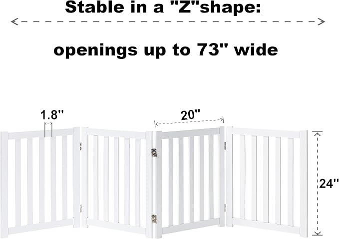 LZRS 4-Panel Wooden Free Standing Foldable Dog Gate Indoor – 24" High, Extra - Image 3