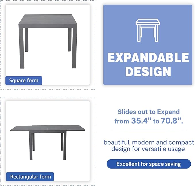 Soleil Jardin Aluminum Patio Extendable Dining Table, Adjustable Indoor Outdoor - Image 5
