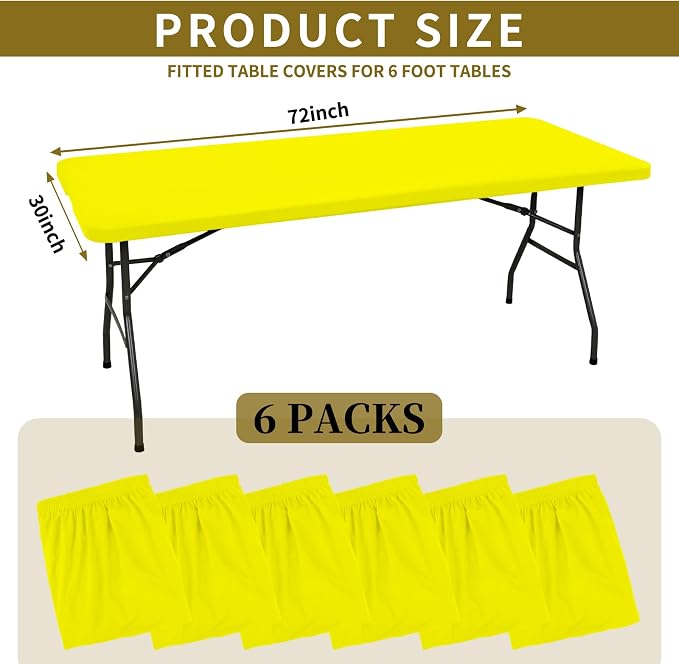 6 Pack Fitted Tablecloth for 6 Foot Rectangle Tables, Washable Stretch Folding - Image 2