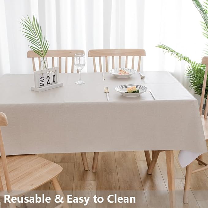 TruDelve Heavy Duty Vinyl Tablecloth Beige Plastic Table Cloth Rectangle Table - Image 6