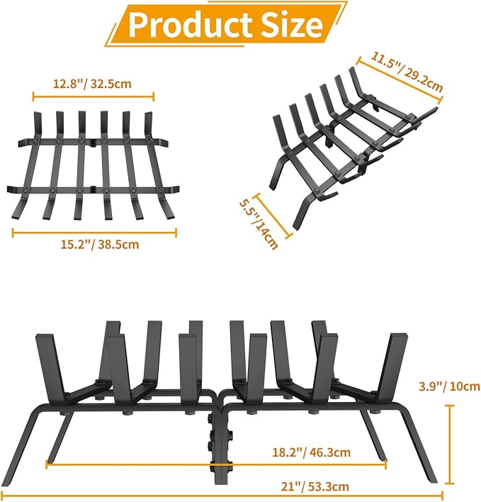 Fireplace Grate, 21 inch Solid Fireplace Log Holder, Heavy Duty Cast Iron - Image 2