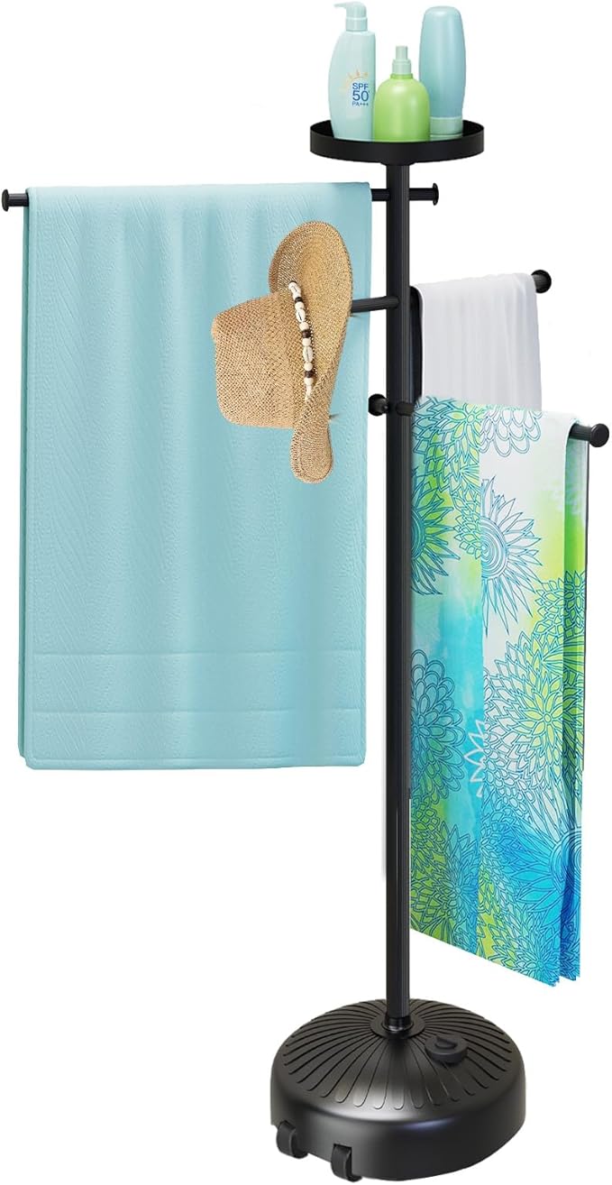 Pool Towel Rack Outdoor with Built-in Tray – Adjustable, Heavy-Duty Towel Racks by Unknown
