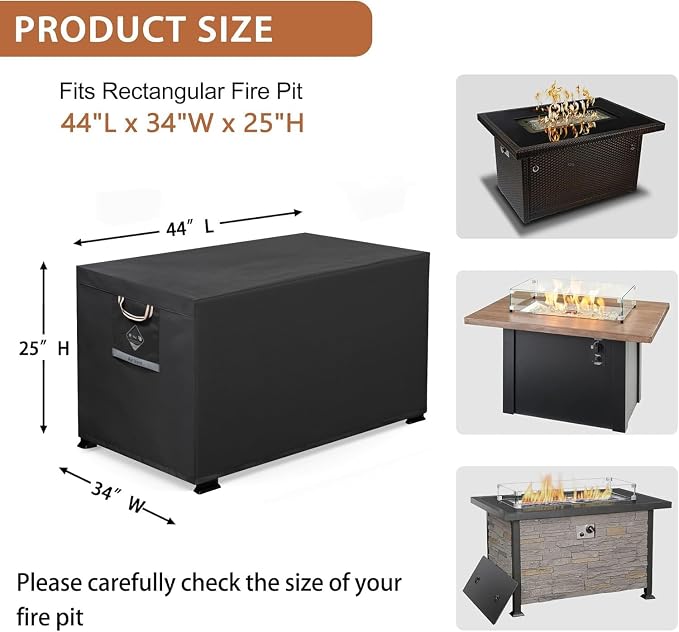 Fire Pit Cover Rectangle Super Waterproof 44" L x 34" W x 25" H, UPF 50+ - Image 2