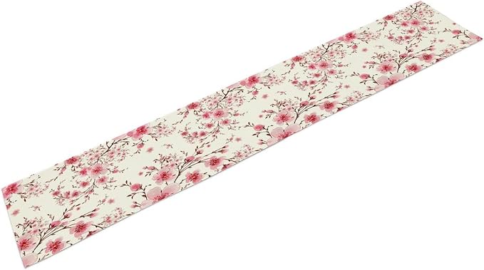 Cherry Flower Table Runner, Seasonal Spring Cherry Blossoms Branches Watercolor - Image 7