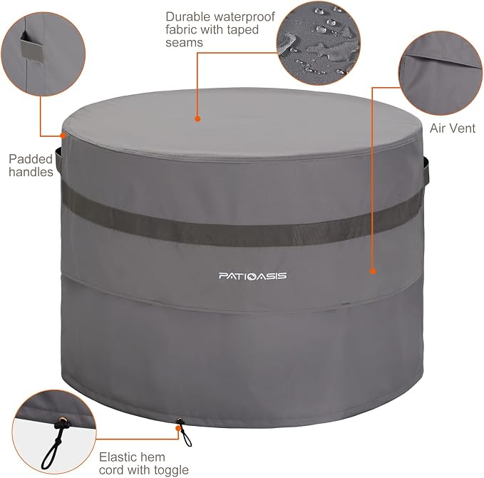 Grey Round Firepit Table Cover 32''Dia Waterproof Outoor Patio Gas Fire Bowl - Image 4