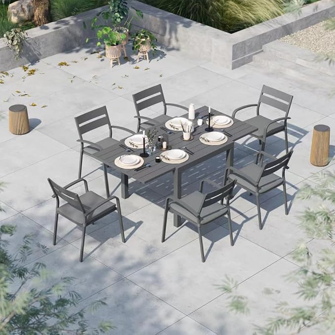 Soleil Jardin Aluminum Patio Extendable Dining Table, Adjustable Indoor Outdoor - Image 2