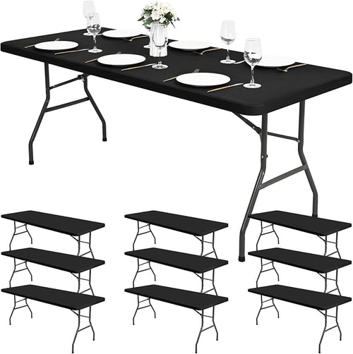 10 Pack Stretch Fabric Table Top Cap Cover, fits 8Ft Tables, Spandex Table by Pesonlook